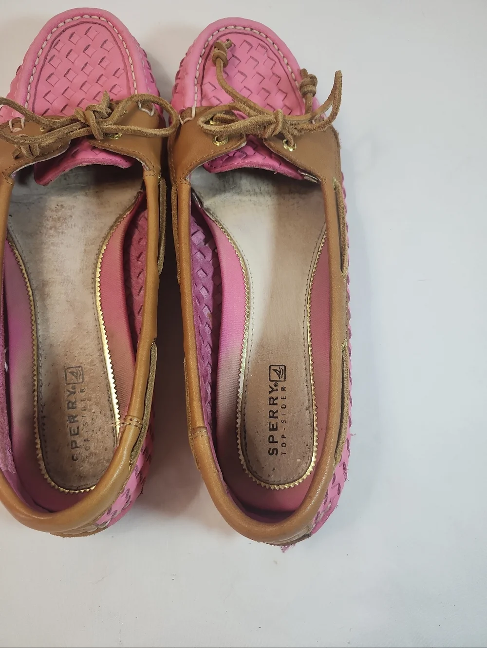 Women's Sperry Top-Sider Audrey Woven Boat Shoe  Pink W Leather Trim Size 9.5 - Picture 3 of 10